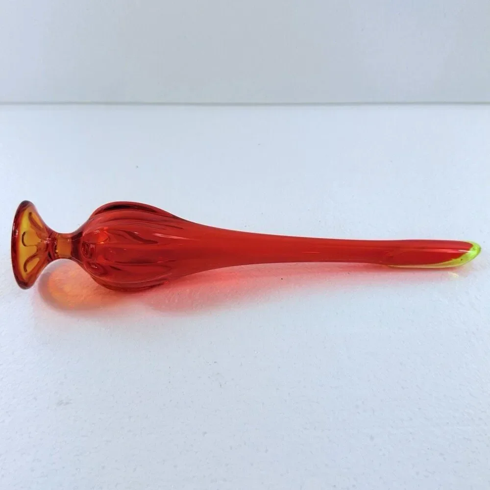 Vintage Viking Glass Swung Vase Amberina Persimmon Mid Century Modern 14